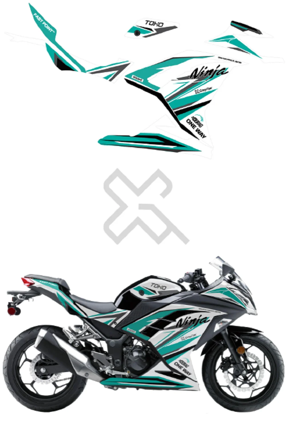  OneWayEdition White Mint Full Body Sticker Compatible with Ninja 300 | Made In Premium Gloss With FPF(Fade Protection Film), Water Proof, Precut Sticker, Pack Of 1 Compatible with Both Side